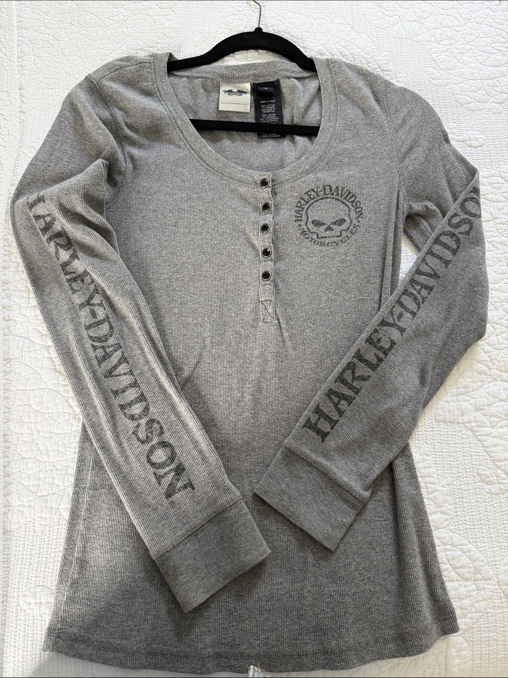 Harley-Davidson Gray Long-Sleeve Henley with Sleeve Logo